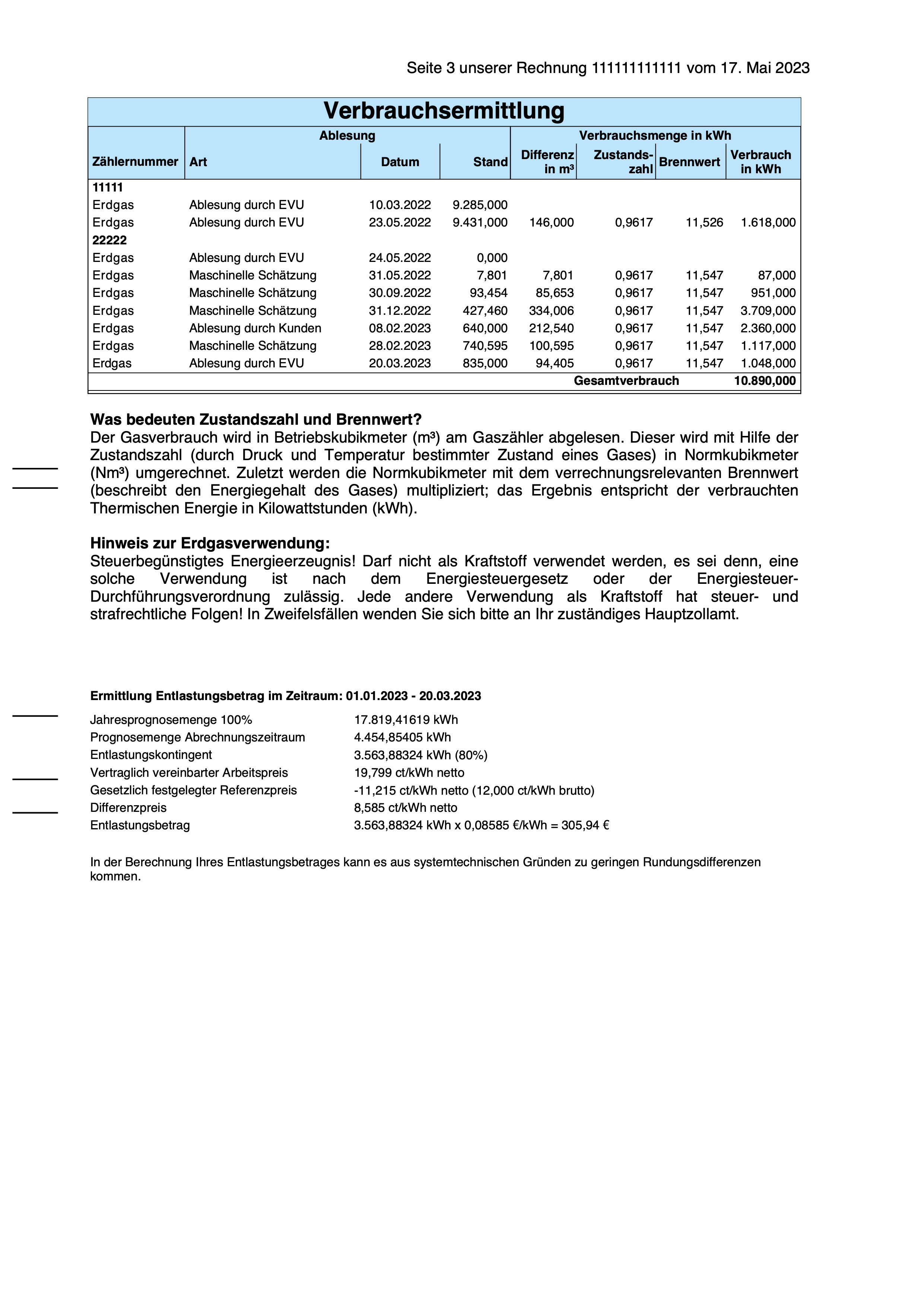 Musterrechnung Gas – Seite 3