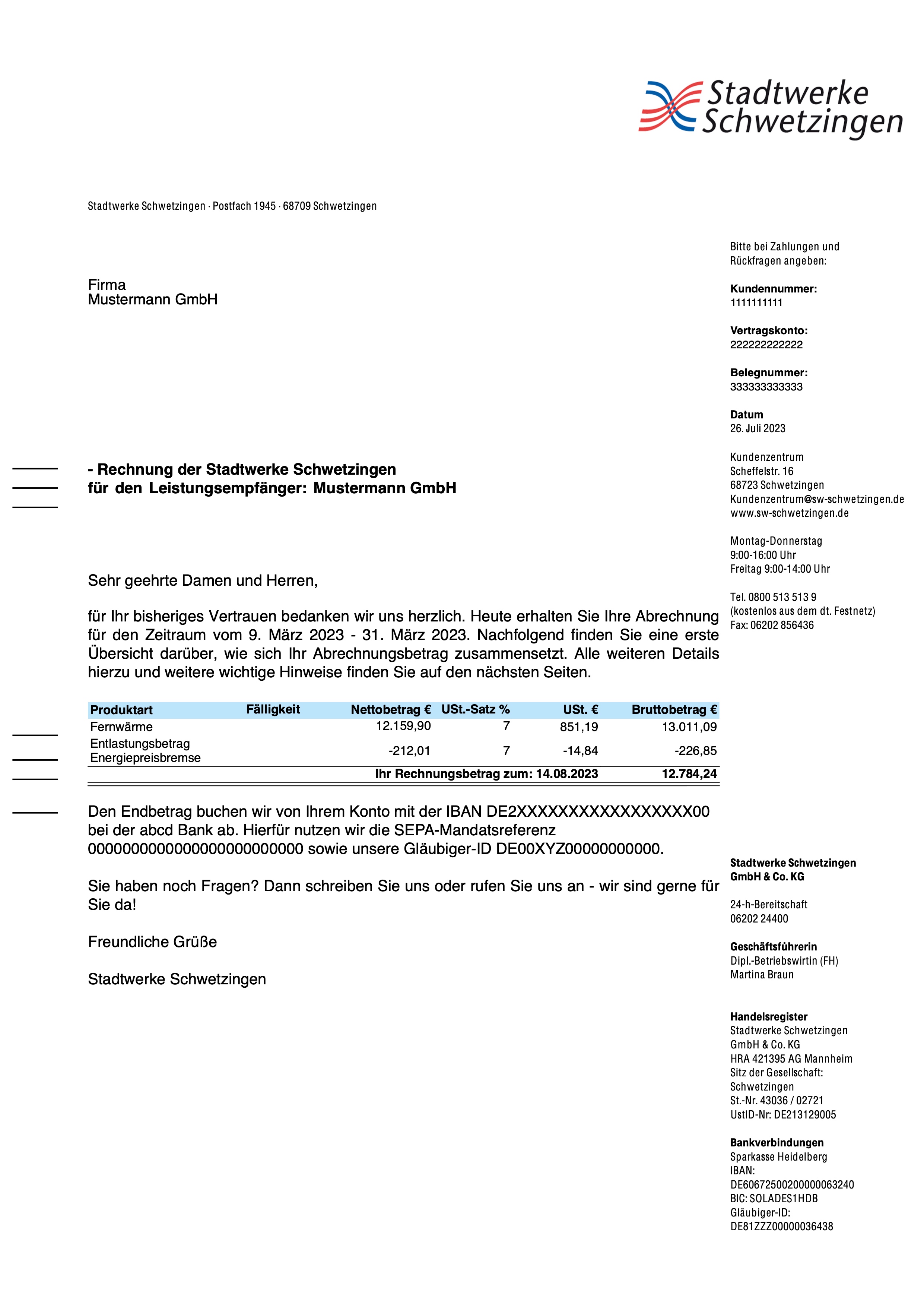 Musterrechnung Fernwärme – Seite 1